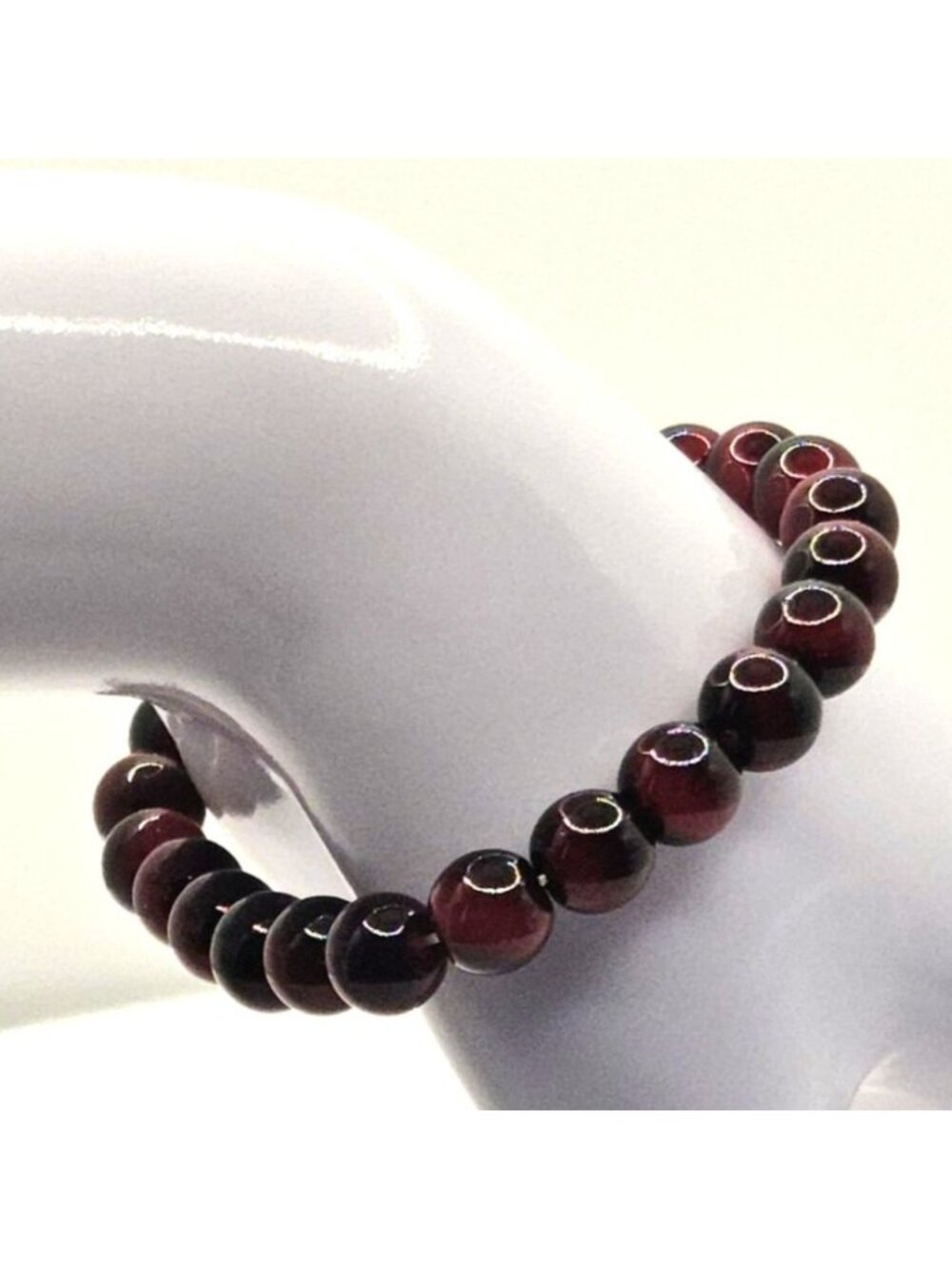 Mens Stretch Bracelet With Polished Deep Red & Black Beads Minimalist Style Elas